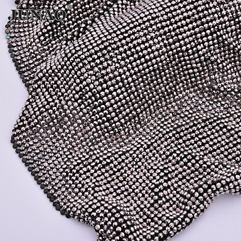 Hotfix Rhinestone Sheet - JUNAO-Preto Ouro Cristal Tecido De Malha,