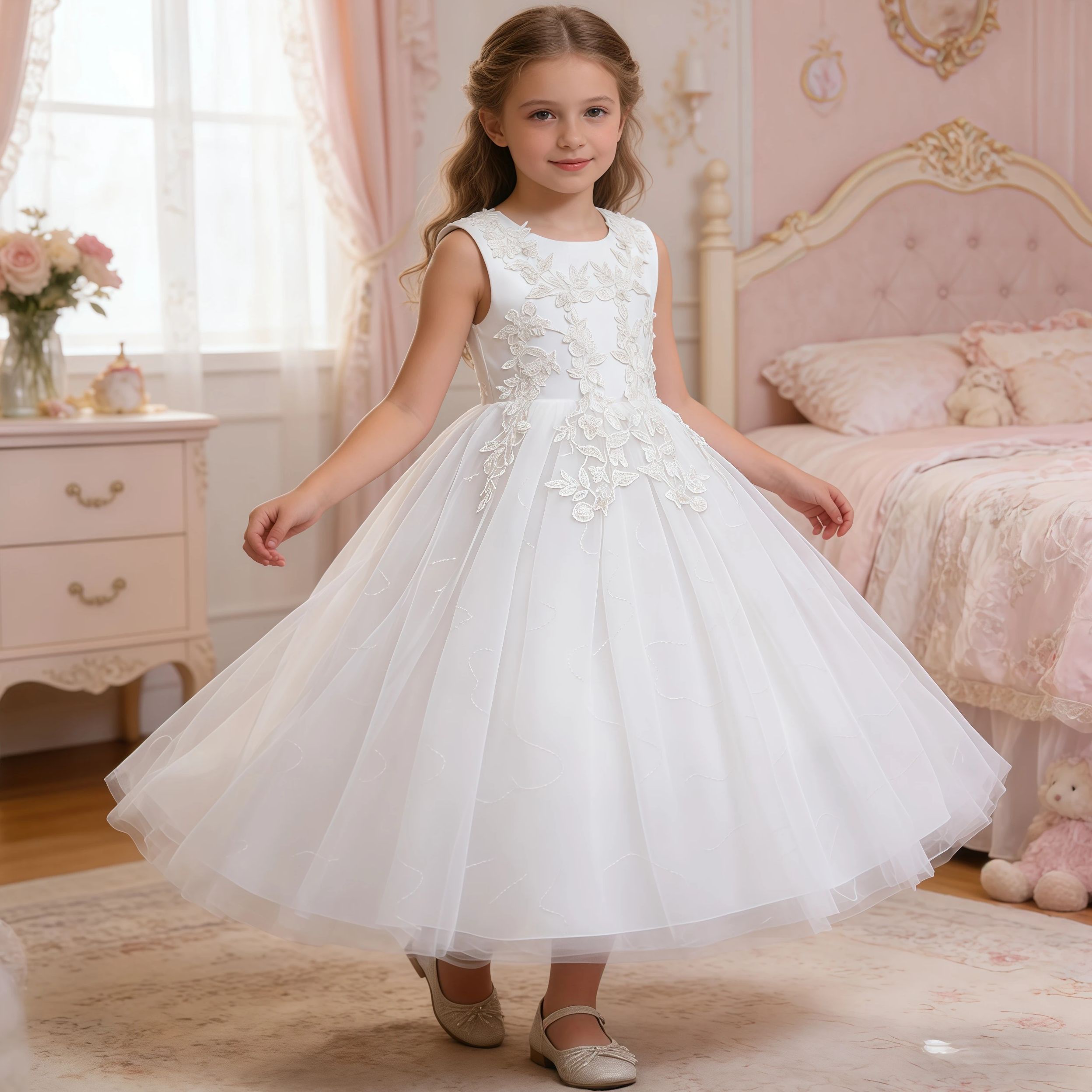 Applique Patch Flower - Vestido Longo Branco com Bordado de